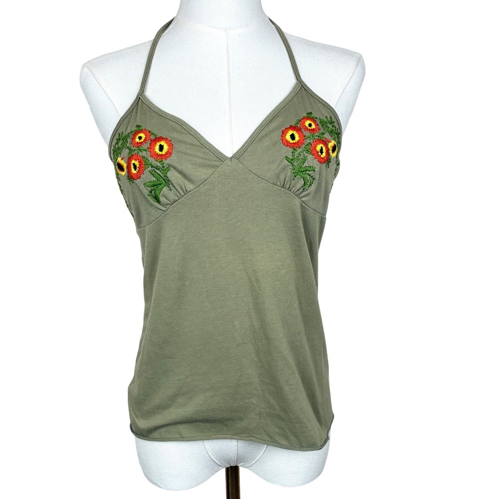 Y2K 90s Top S Babydoll Halter Embroidered Fairy Grunge Whimsigoth Festival Boho